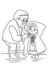 Coloring page for kid education grandpa and girl illustration 