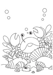 Children coloring book education cute crab nature illustration 