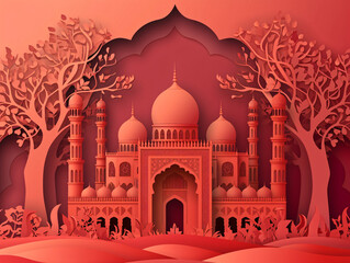 Paper art mosque for greeting card