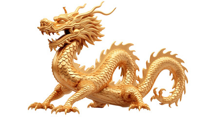Fototapeta premium Chinese golden dragon isolated on white. Golden traditional chinese dragon