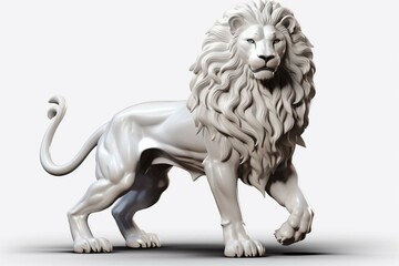 Lion sculpture on transparent background with shadow. Generative AI