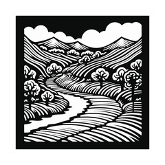 Black and white river vector illustration
