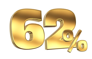 62 Off. Discount creative composition. 3d Golden sale symbol with decorative objects