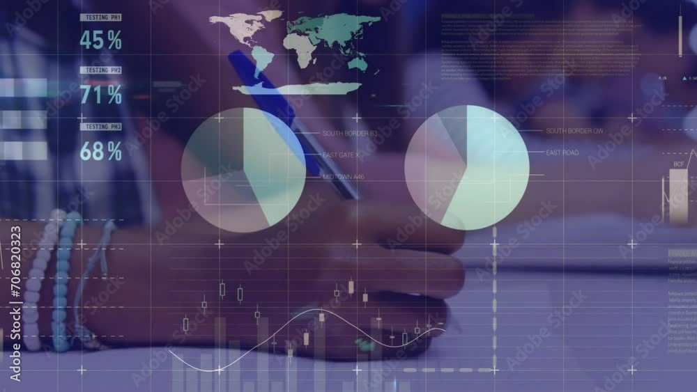 Poster animation of financial data processing over diverse students using computers