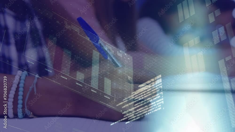 Poster animation of financial data processing over diverse students using computers