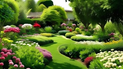 garden with flowers and trees