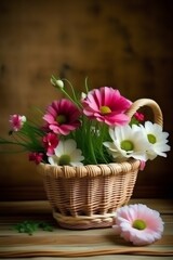 pink flowers in basket