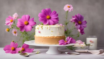 Fototapeta na wymiar easter cake with eggs and flowers