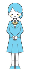 水色｜笑顔でお辞儀をする女の子｜ブレザー
