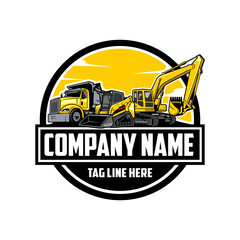 construction machine, Skid steer loader, Exavator, truck company  logo vector image