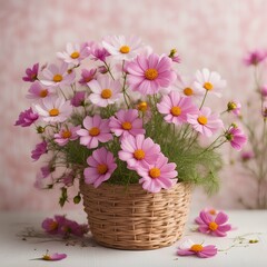 Obraz na płótnie Canvas pink flowers in basket