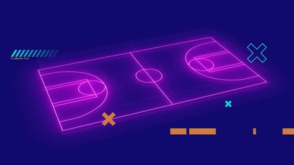 Animation of shapes over neon stadium on blue background - Powered by Adobe