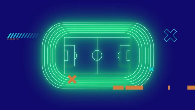 Animation of shapes over neon stadium on blue background