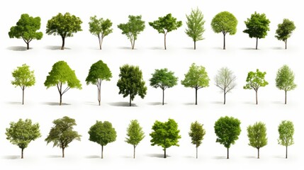 Set of green trees isolated on white background. Different kinds of tree collection isolated on white background,. Created using Generative AI Technology