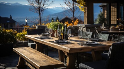 Fototapeta na wymiar romantic outdoor dining area with mountain views