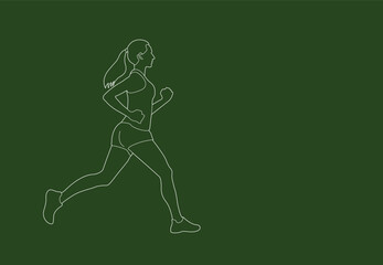 Fototapeta na wymiar Line drawings of female runners. Flat vector icon for woman or woman jogging for fitness apps and websites.