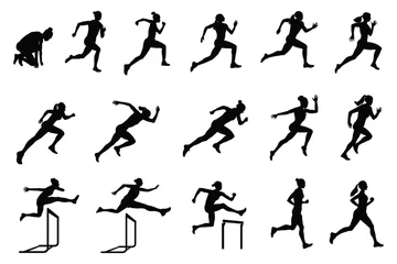 Fotobehang Set of silhouettes of female runners. Flat vector icon for woman or woman jogging for fitness apps and websites. © SIRAPOB