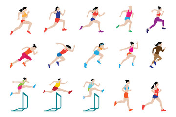Fototapeta na wymiar Set of images of female runners. Flat vector icon for woman or woman jogging for fitness apps and websites.