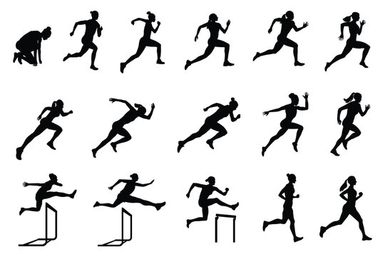 Set of silhouettes of female runners. Flat vector icon for woman or woman jogging for fitness apps and websites.