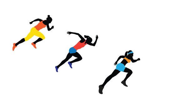 images of female runners. Flat vector icon for woman or woman jogging for fitness apps and websites.