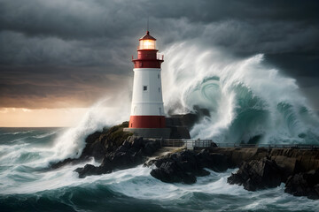A lighthouse in the middle of a stormy sea