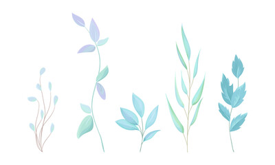 Vector hand drawn watercolor leaves set on white