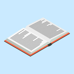 Vector open red book library icon on blue background