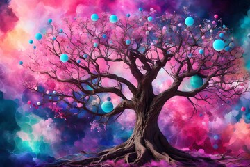 tree with flowers and butterflies