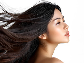 流れるような美しさの黒髪ロングヘアのアジア人女性