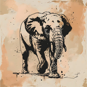 アフリカ象のインクアート