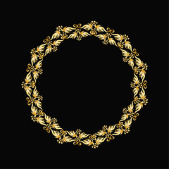 Vector floral background with golden frame