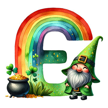 St. Patrick's Day Rainbow Gnome Clipart - Hand-Drawn Lucky Gnomes and Pot of Gold