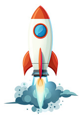 Rocket launch cartoon isolated.