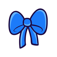 Vector blue ribbon bow decorative on white