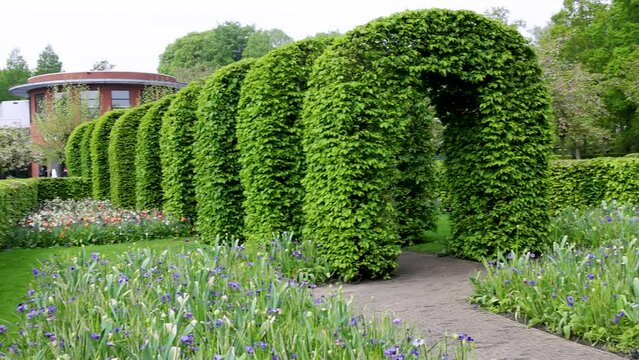 Plant arches at Scenic Keukenhof gardens in Lisse. Netherlands.