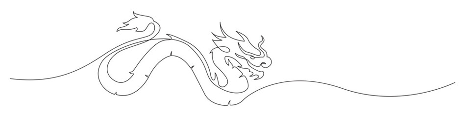 Continuous one line drawing ancient Chinese dragon. Vector illustration Chinese new year.