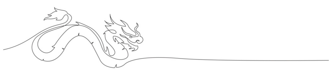 Continuous one line drawing ancient Chinese dragon. Vector illustration Chinese new year.