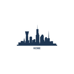 Kobe City cityscape skyline panorama vector flat modern logo icon. Japan megapolis emblem idea with landmarks and building silhouettes. Isolated black shape graphic - obrazy, fototapety, plakaty