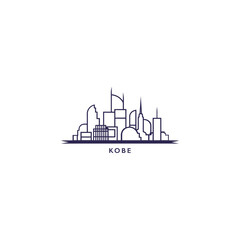 Obraz premium Kobe City cityscape skyline panorama vector flat modern logo icon. Japan megapolis emblem idea with landmarks and building silhouettes. Isolated thin line graphic