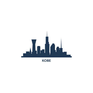 Kobe City cityscape skyline panorama vector flat modern logo icon. Japan megapolis emblem idea with landmarks and building silhouettes. Isolated black shape graphic