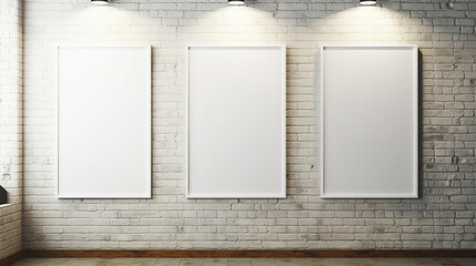 shop with three white blank posters on wall. advertisement and retail concept. mock up, 3D rendering - obrazy, fototapety, plakaty