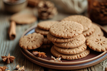 Fototapeta na wymiar A plate of speculoos cookies, a spiced shortcrust biscuit beloved in Belgian tradition