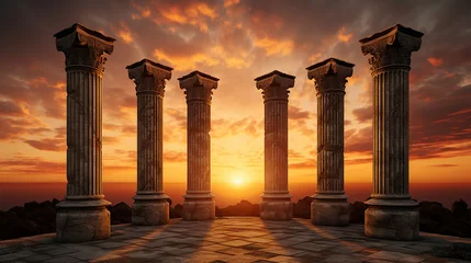 Deurstickers beautiful three ancient pillars with sunset sky background © Aura