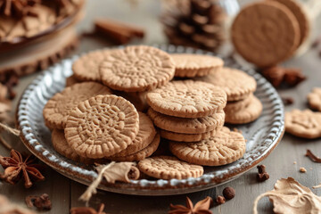 Fototapeta na wymiar A plate of speculoos cookies, a spiced shortcrust biscuit beloved in Belgian tradition