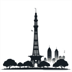 Minar-e-Pakistan.  silhouettes , Famous Landmark of Pakistan located in the city of Lahore, Pakistan. abstract Vector illustration ,   14 august - obrazy, fototapety, plakaty