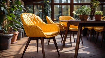Fototapeta na wymiar yellow chairs on a stylish dining table