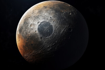 Generative AI Image of Grey Planet Mercury in Dark Sky