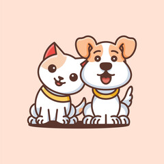 Cute cat and dog logo sitting together