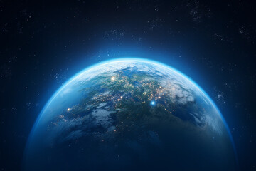 Fototapeta na wymiar Generative AI Image of Planet Earth in Outer Space with Blue Sky