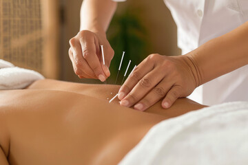 Obraz na płótnie Canvas a person receiving acupuncture treatment